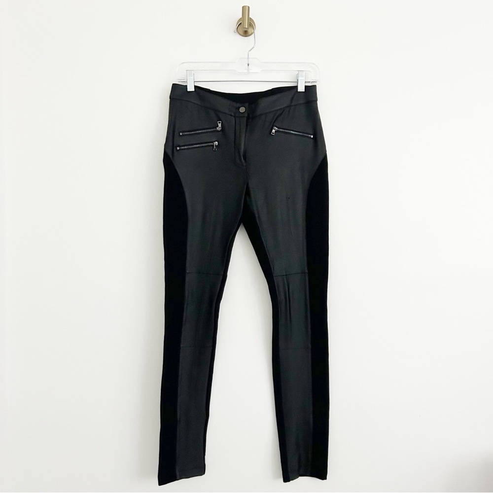 BCBGMaxAzria Stephen Black Faux Leather Paneled Skinny Pants Size Medium (M) - Picture 2 of 9